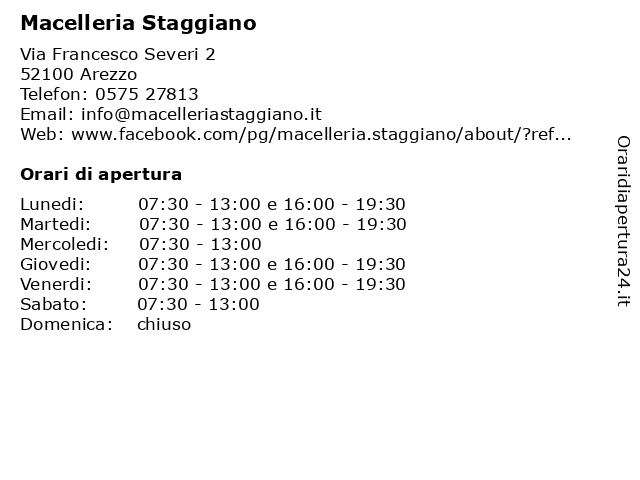 Orari di apertura Macelleria Staggiano Via Francesco Severi